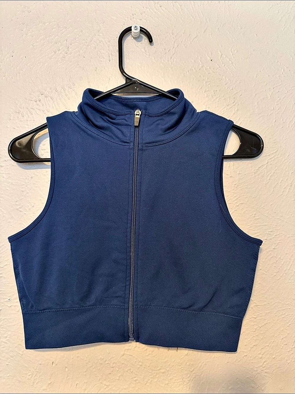 Cropped Full-Zip Tank Top Blue Large